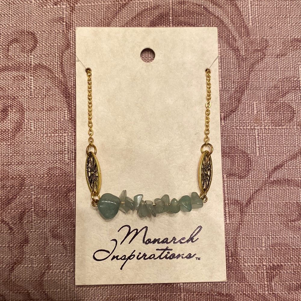 NEW Goldtone and Green Stone Necklace made by Monarch Inspirations